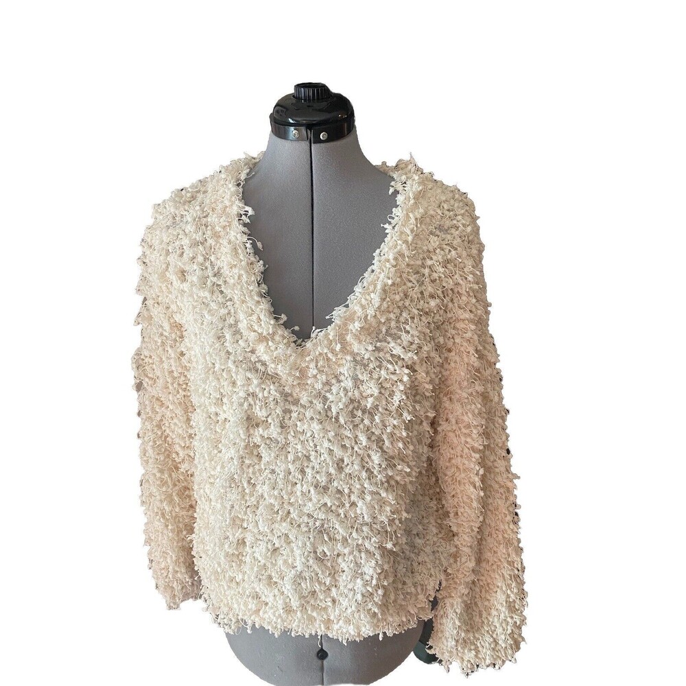 Mine Sweater SZ L Beige popcorn on string fun wear anytime elastic waist